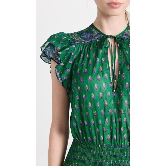 VERONICA BEARD Floral Paisley Smocked Flutter Short Sleeve Ruffled Mini Dress 8 - Picture 10 of 13